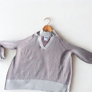 Aerie Cream and Brown Ribbed V-Neck Sweater